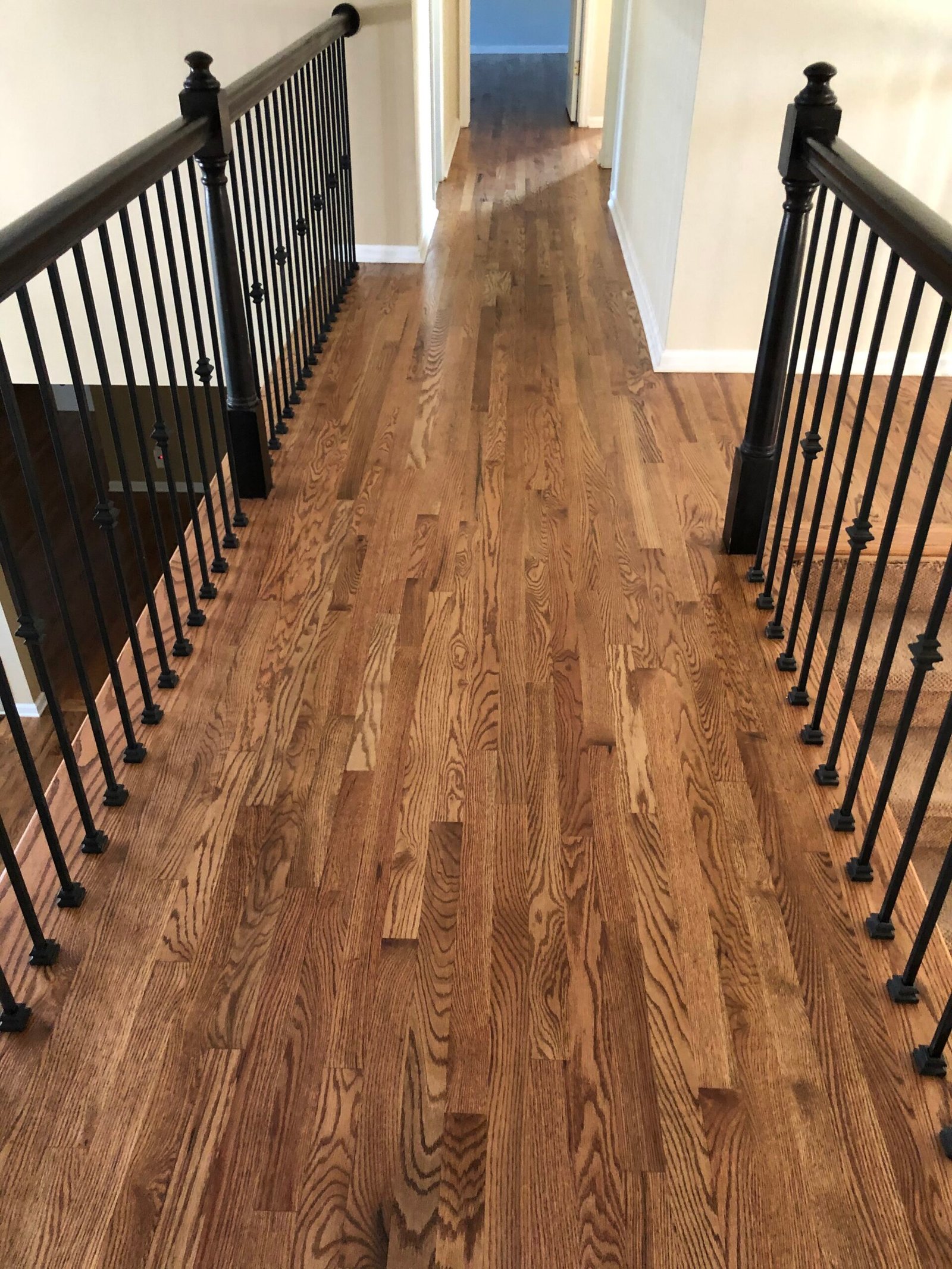Close-up of newly installed hardwood planks.