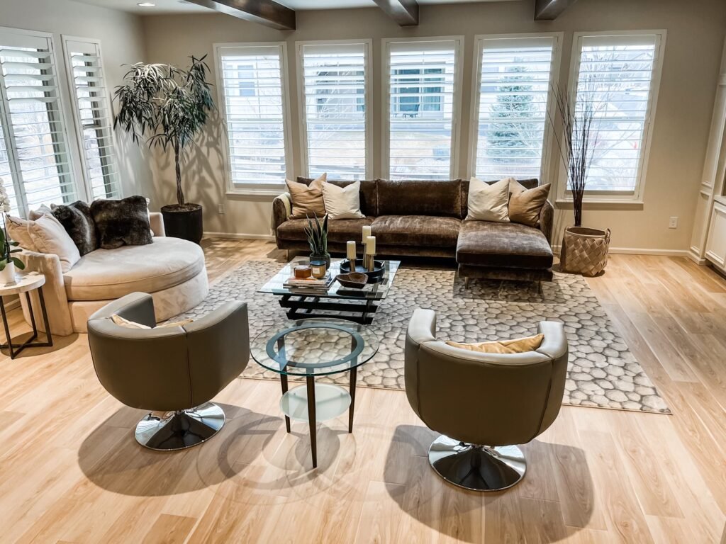 Close-up of luxury vinyl plank (LVP) flooring seams and texture.